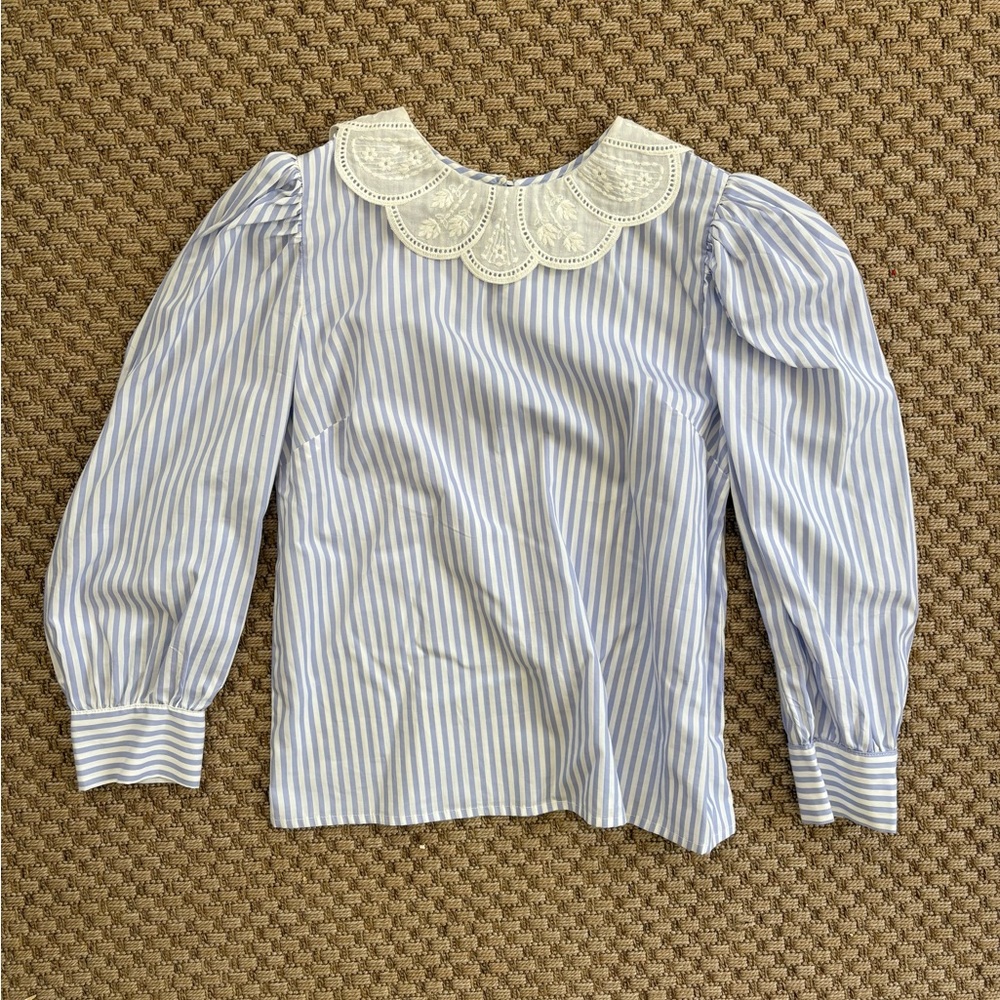 Nina Blanc Size Medium Puff Sleeve Blouse NWOT
